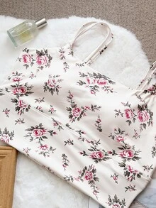 Dazy Plus Plus Size Women's Floral Print Casual Daily Sports Bra - Apricot - View 8