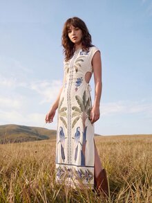 CAJUNI Women's Bird & Plant Print Casual Everyday Summer Dress - White - View 3