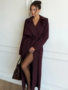 Aloruh Women's Fashion Commuter Belted Trench Coat Jacket,New Fall Styles - Purple - View 6
