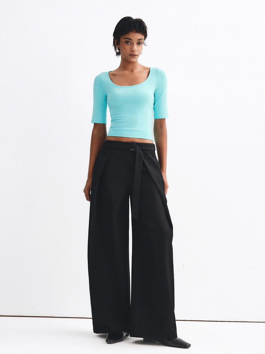 ATUI Studio Women's Casual Pleated Pocket Long Pants For Business Office - Black - View 1
