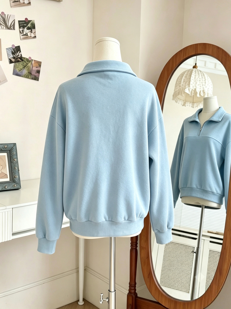 SHEIN Sparklyn Tween Girl Autumn/Winter Casual Versatile Solid Color Sweatshirt - Blue - View 2