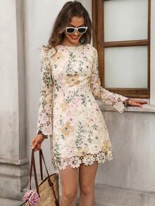 SHEIN Clasi Women's Floral Print Casual Party Dress - Apricot - View 5