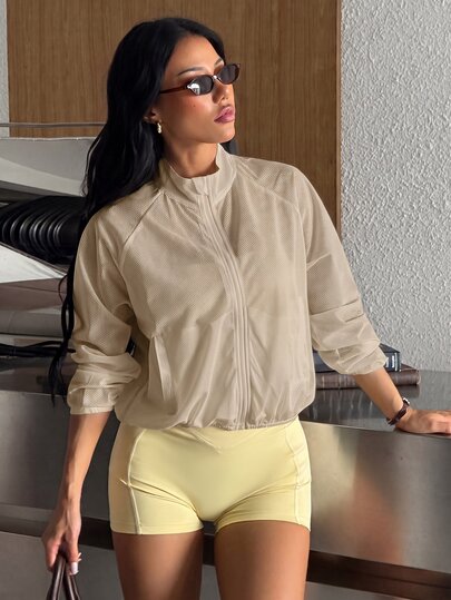 SHEIN Dewbera Women's Minimalist Versatile Mesh Long Sleeve Pocket Sports Jacket