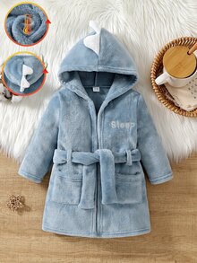 Baby Boy English Embroidered Comfortable Pocket Long Sleeve Hooded Robe Home Wear - Baby Blue - View 6