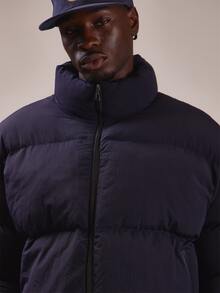 Musero High Shine Funnel Neck Zip Through Bubble Jacket Dropped Shoulder Bundge Chord Adjuster Spring Summer Essentials - Blue - View 5