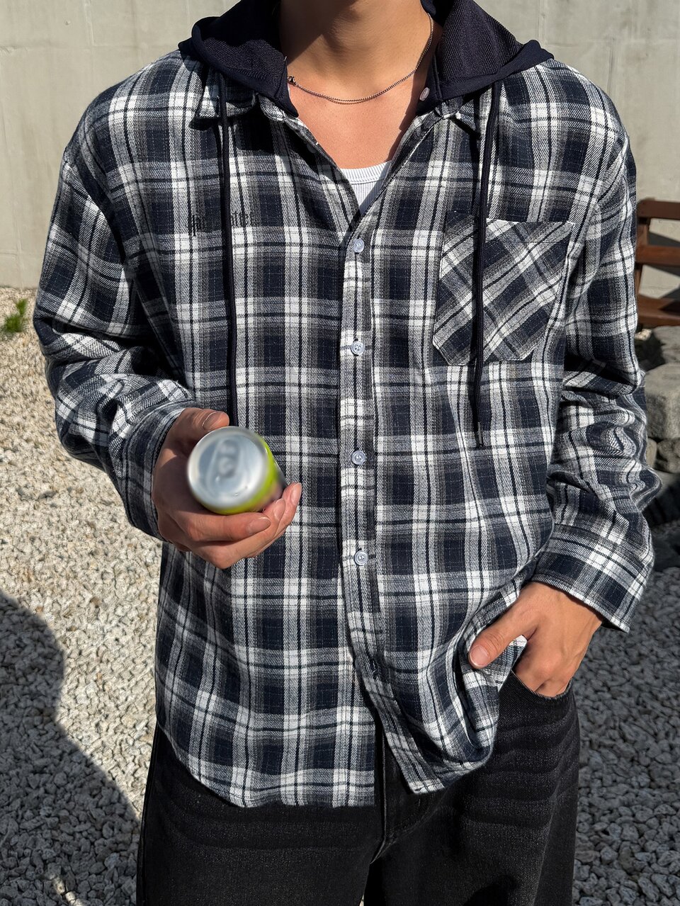 Men's Plaid Pocket Single-Breasted Long Sleeve Shirt, Casual Streetwear