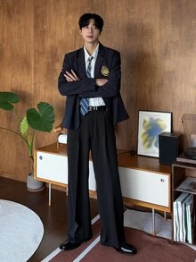 DAZY 男士缺口領休閒百搭通勤旅行西裝外套 - 藏蓝色 - 查看 5