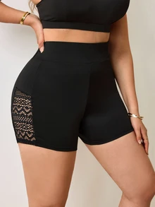 Easithlete Easithlete 2026 Summer New Women's Plus Size Sports Mesh Knit Jacquard 5-Inch Black Shorts - Black - View 4