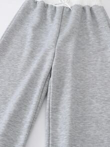 SHEIN 女童（大童）休閒百搭街頭風寬鬆寬腿拼接配色雙腰頭設計秋冬運動長褲 2件組 - 彩色 - 查看 6