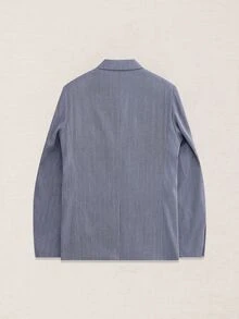 Suiteron 男士條紋尖領長袖雙排扣休閒西裝外套 - 霧霾藍 - 查看 9