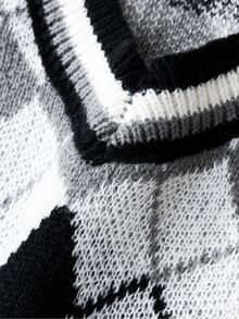 Manfinity Homme Men's Plus Size Diamond Grid Casual Daily Wear Knitted Vest,Fall/Winter Unisex Style, Couple Outfit, Best Holiday Gift - Black and White - View 5