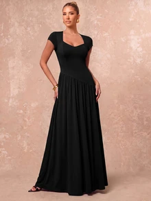Lumalex Women's Solid Color Pleated Casual Party & Travel Long Dress - Black - View 6