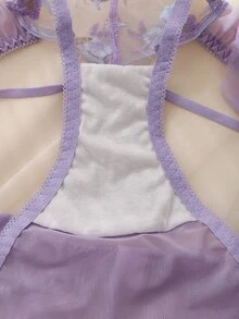 DelicateAllure Purple Ruffle Trim Embroidered Patchwork Mesh Pure Romantic Women's Triangle Panties - Purple - View 5