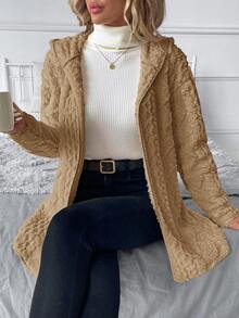 SHEIN Clasi 大尺碼女款長袖抓絨連帽開襟夾克 - 棕色 - 查看 7