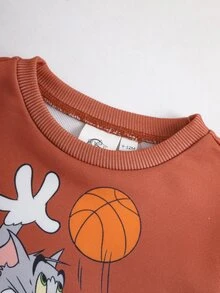 TOM & JERRY X SHEIN Set Baju Sweatshirt dan Celana Panjang Motif Kartun untuk Bayi Laki-laki - Coklat - View 3