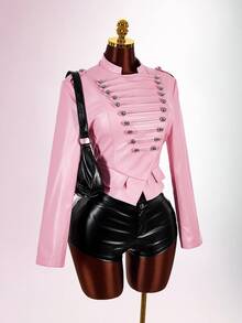 Amplova Jaket Tenun Wanita Napoleon Element Warna Pink - Berwarna merah muda - View 7