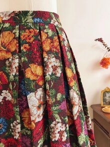 Vintamour 女款高腰花卉印花百褶優雅裙 - 彩色 - 查看 1