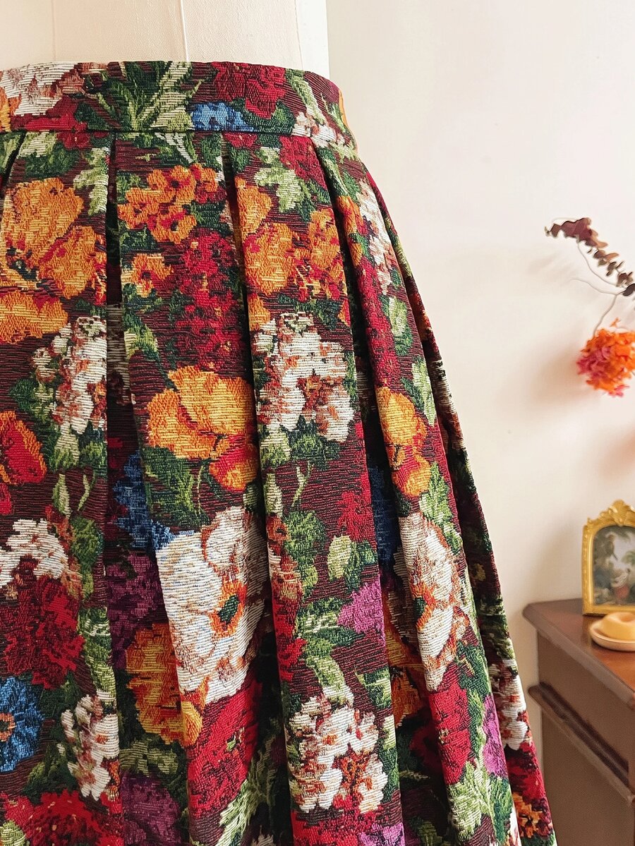 Vintamour 女款高腰花卉印花百褶優雅裙 - 彩色 - 查看 1