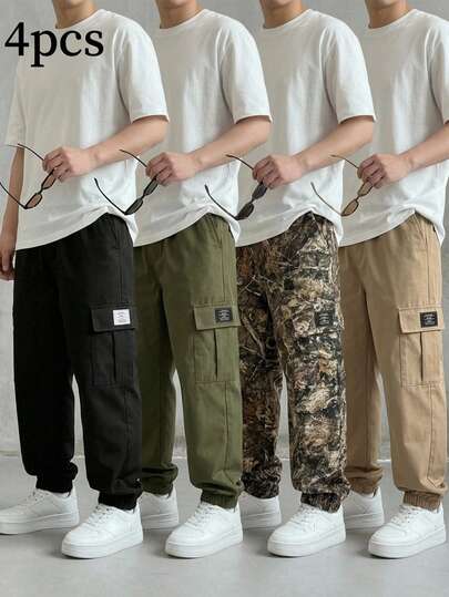 SHEIN 3pcs Young Boys Casual Sports Academy Street Style Cute Vacation Black Decorative Label Loose Green Joggers And Black Joggers And Khaki Joggers Suitable For Daily Wear Suitable For School Suitable For Travel Suitable For Sports Suitable For Spring Summer Autumn Winter