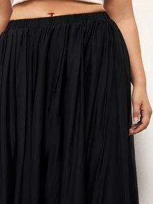 Maija Plus Size Fashion Versatile Solid Color Pleated Skirt - Black - View 6