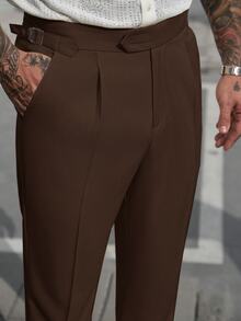 Manfinity Homme Men's Solid Color Casual Daily Travel Suit Pants With Pockets - Coffee Brown - View 3