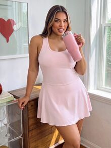 Sovereign Charm Women's Plus Size Solid Color Sleeveless Sports Dress - Pink - View 4