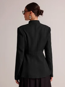 SHEIN BAE Fashionable Elegant Commuter Frog Button Blazer - Black - View 2