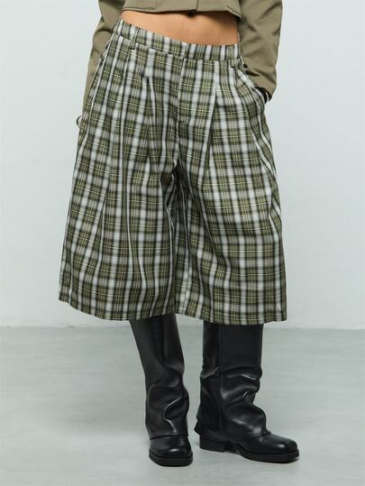 COUREZ Oversized Check Jorts Summer Outfits For Women Vacation /Street Casual/Y2K/Leisure Music Festival