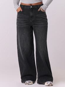 MUSERA Low Waist Plus Size 90's Y2k Jeans Streetwear Casual Cute Everyday Office Work Everyday Chic - Black - View 3