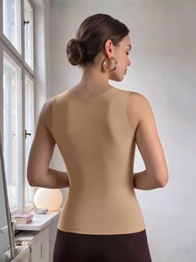 SHEIN EZwear 冬季純色無縫保暖背心 - 杏色 - 查看 2