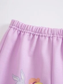LOONEY TUNES X SHEIN Baby Girl Cartoon Print Sweatshirt & Sweatpants Set - Purple - View 5