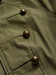 SHEIN EZwear 女款純色前拉鍊長袖拿破崙夾克 - 軍綠色 - 查看 10