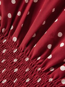 SHEIN MOD Conjunto de Top de Tirantes con Cintura Fruncida y Plisada y Falda de Sirena con Lunares - Rojo - Ver 11