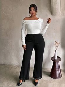 Firerie Plus Size Elegant Business Casual Smart Formal Commuter Party Dinner Office Evening Solid Color Pants Black Autumn Fall - Black - View 7