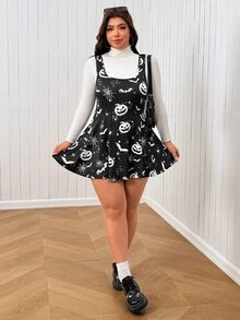 SHEIN EZwear 大尺碼女款全印花休閒日常穿著連身褲 - 黑與白 - 查看 3