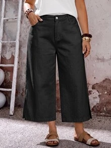 EMERY ROSE EMERY ROSE Quần jeans denim dáng rộng ống rộng, lửng, có túi, phong cách thường ngày thoải mái cho nữ size lớn - màu đen - Xem 7