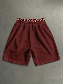Manfinity Roghcode Men's Leopard Print Patchwork Double Layer Waist Shorts - Red - View 3