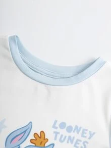 LOONEY TUNES X SHEIN Baby Boys Cartoon Print T-Shirt And Shorts Set - Blue and White - View 4