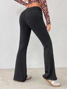 SHEIN PETITE 簡約純色包腰高腰喇叭褲 - 深灰色 - 查看 2