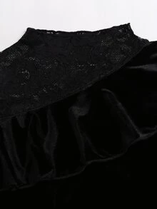 Sweetra Women's Sweetro Elegant Lace Patchwork Asymmetrical Shoulder Fitted A-Line Dress - Black - View 5