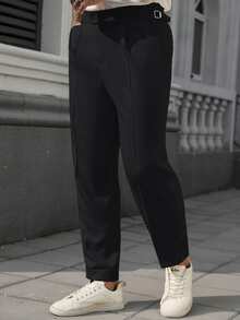 Manfinity Homme Men's Solid Color Casual Daily Travel Suit Pants With Pockets - Black - View 4