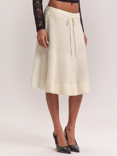 SHEIN BAE Regular Women's Solid Color Waist Tie Knit Skirt