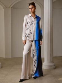 MOTF PREMIUM WOMEN'S GRADIENT PRINT LONG SLEEVE SHIRT AND WIDE LEG PANTS 2 PIECES SET - Apricot - View 4