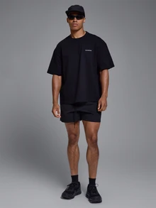 Sport Oversized Crew Neck Tshirt Crop Length Large Back "Musero" Graphic Spring Summer Sports Activewear - Black - View 4