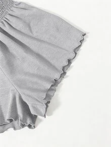 SHEIN VCAY 黑色抓皺腰圍荷葉邊短褲 - 淺灰色 - 查看 6