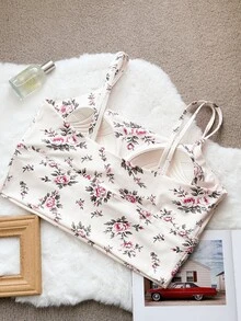 Dazy Plus Plus Size Women's Floral Print Casual Daily Sports Bra - Apricot - View 9