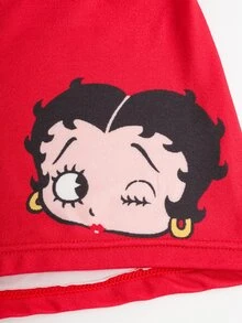 Betty Boop x SHEIN Women's Letter Print Casual Everyday Hipster Panties - Red - View 5