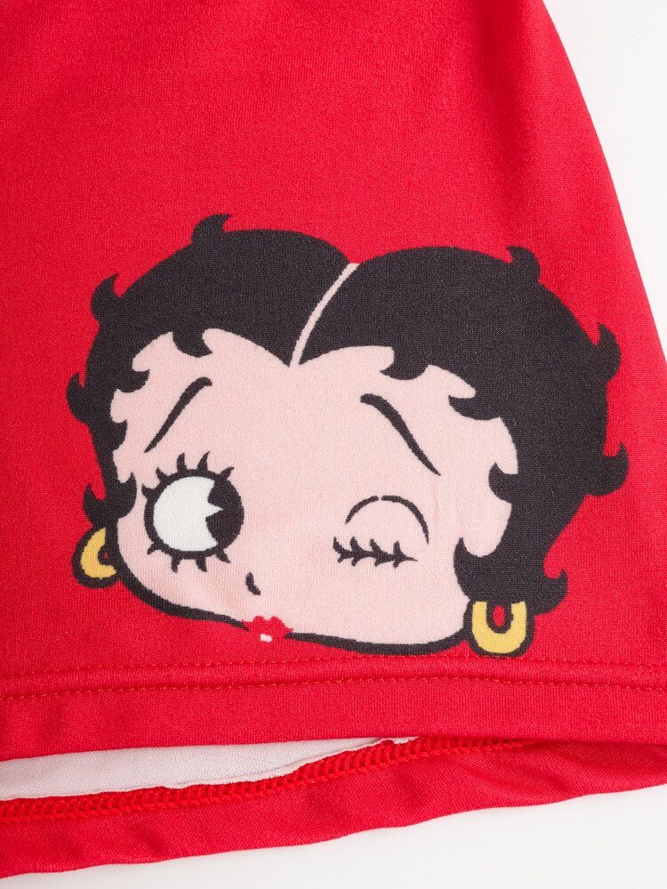 Betty Boop x SHEIN 女款字母印花休閒日常嘻哈風內褲 - 紅色 - 查看 5