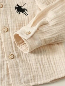 男嬰可愛休閒刺繡長袖襯衫與鬆緊腰長褲2件套 - 彩色 - 查看 7