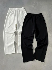 2PCS Teen Boys Sweatpants - Black and White - View 2